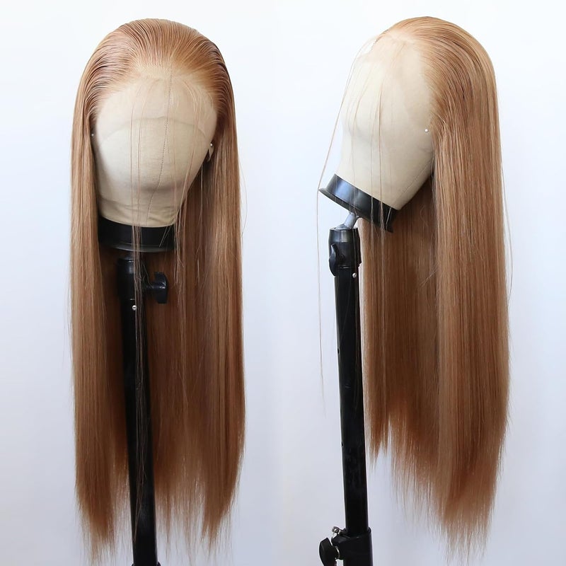 BTWTRY Strawberry Blonde Wig Long Straight Strawberry Blonde Lace Front Synthetic Wigs Pre Plucked Natural Hairline for Black Women Heat Resistant Fiber Hair Cosplay Daily Wear Wig (Strawberry Blonde) - Image 4